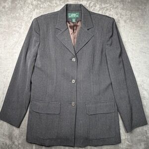 Lauren Ralph Lauren Womens Charcoal Gray 100% Worsted Wool 3-Button Blazer USA